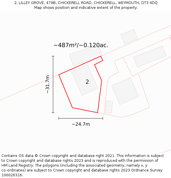 2, LILLEY GROVE, 479B, CHICKERELL ROAD, CHICKERELL, WEYMOUTH, DT3 4DQ: Plot and title map