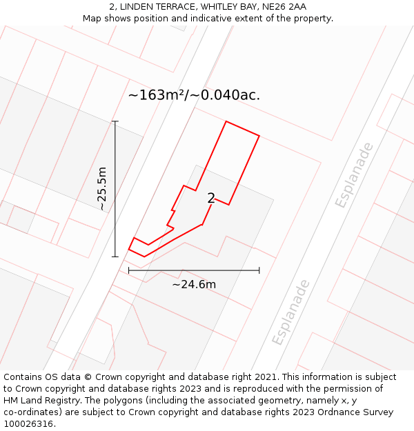 2, LINDEN TERRACE, WHITLEY BAY, NE26 2AA: Plot and title map