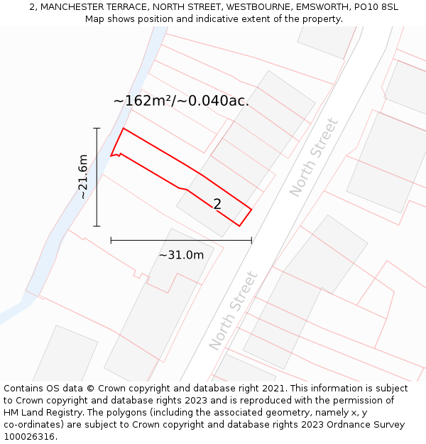 2, MANCHESTER TERRACE, NORTH STREET, WESTBOURNE, EMSWORTH, PO10 8SL: Plot and title map