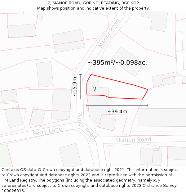 2, MANOR ROAD, GORING, READING, RG8 9DP: Plot and title map