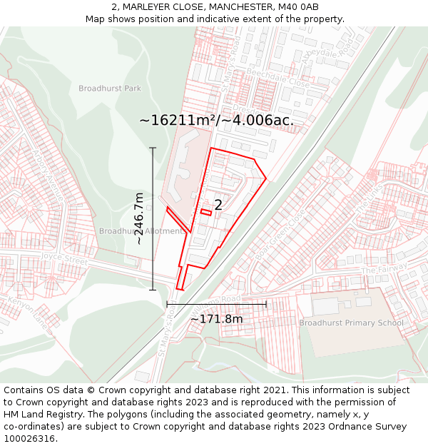 2, MARLEYER CLOSE, MANCHESTER, M40 0AB: Plot and title map