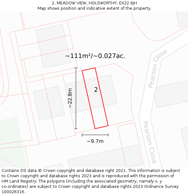 2, MEADOW VIEW, HOLSWORTHY, EX22 6JH: Plot and title map