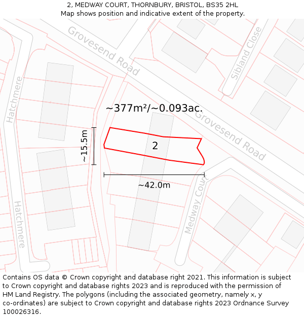 2, MEDWAY COURT, THORNBURY, BRISTOL, BS35 2HL: Plot and title map