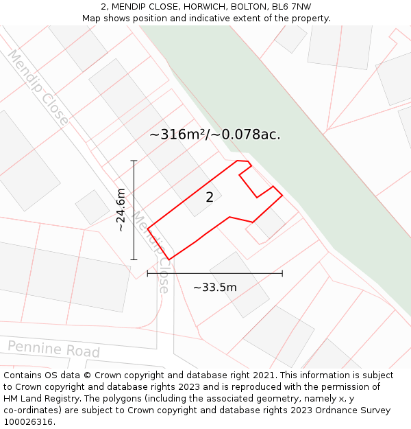 2, MENDIP CLOSE, HORWICH, BOLTON, BL6 7NW: Plot and title map