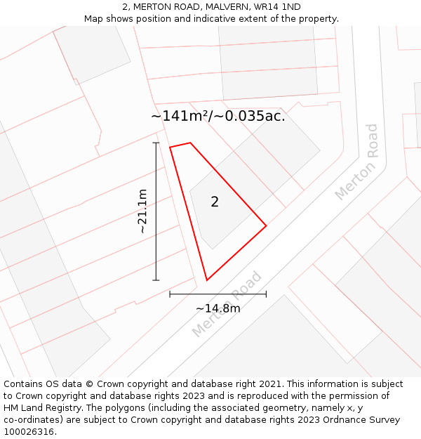 2, MERTON ROAD, MALVERN, WR14 1ND: Plot and title map