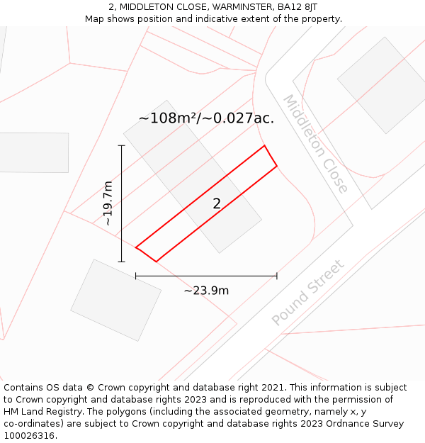 2, MIDDLETON CLOSE, WARMINSTER, BA12 8JT: Plot and title map