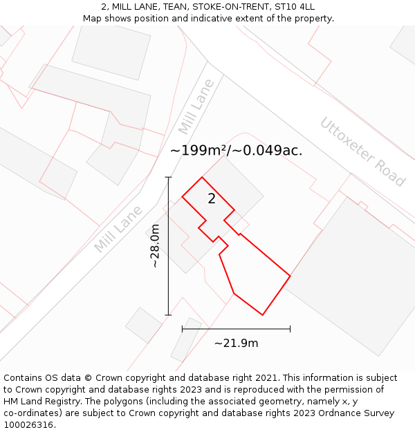 2, MILL LANE, TEAN, STOKE-ON-TRENT, ST10 4LL: Plot and title map