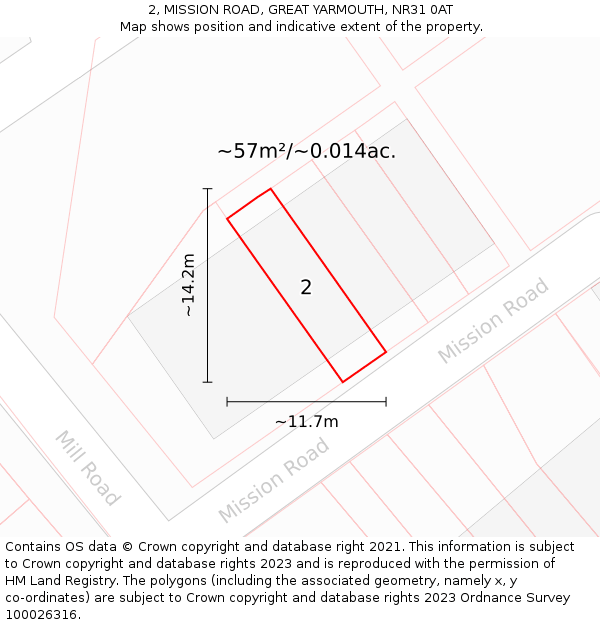 2, MISSION ROAD, GREAT YARMOUTH, NR31 0AT: Plot and title map