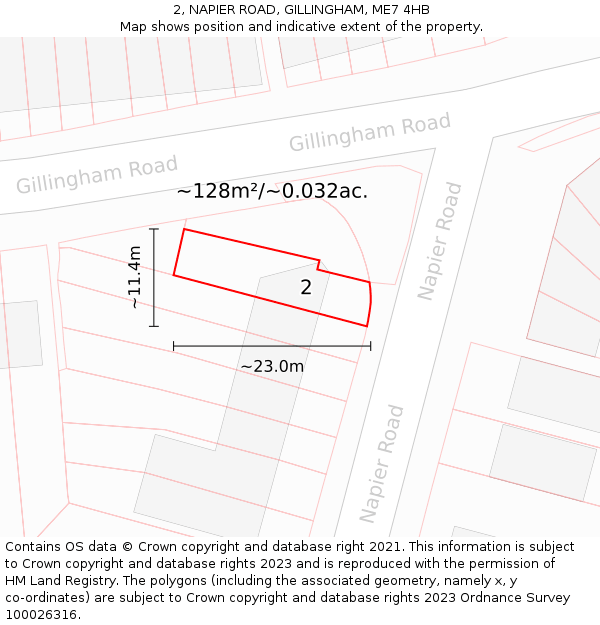 2, NAPIER ROAD, GILLINGHAM, ME7 4HB: Plot and title map
