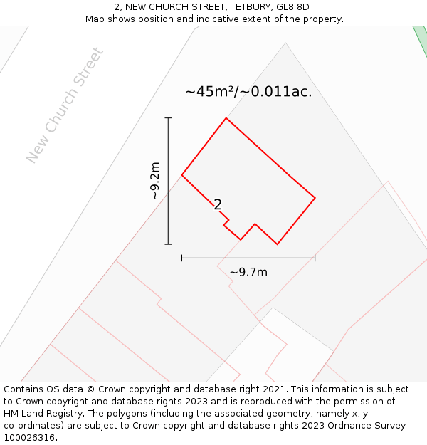 2, NEW CHURCH STREET, TETBURY, GL8 8DT: Plot and title map