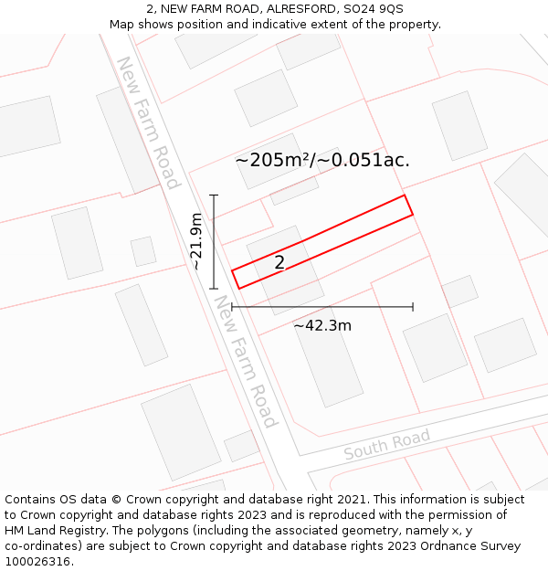 2, NEW FARM ROAD, ALRESFORD, SO24 9QS: Plot and title map