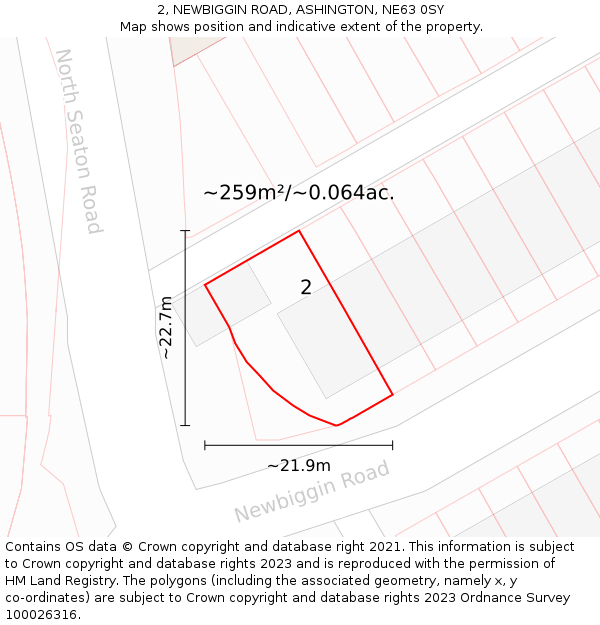 2, NEWBIGGIN ROAD, ASHINGTON, NE63 0SY: Plot and title map