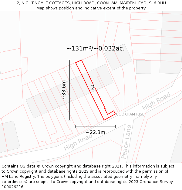 2, NIGHTINGALE COTTAGES, HIGH ROAD, COOKHAM, MAIDENHEAD, SL6 9HU: Plot and title map