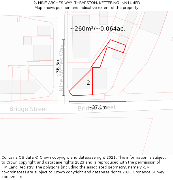 2, NINE ARCHES WAY, THRAPSTON, KETTERING, NN14 4FD: Plot and title map