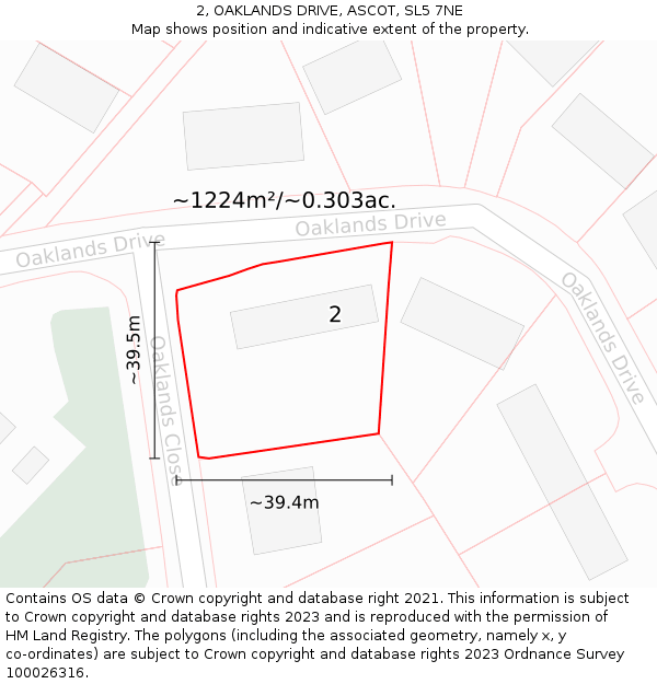 2, OAKLANDS DRIVE, ASCOT, SL5 7NE: Plot and title map