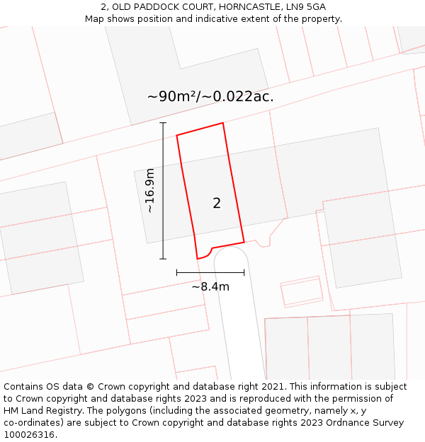 2, OLD PADDOCK COURT, HORNCASTLE, LN9 5GA: Plot and title map