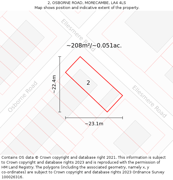 2, OSBORNE ROAD, MORECAMBE, LA4 4LS: Plot and title map