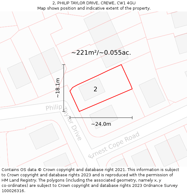 2, PHILIP TAYLOR DRIVE, CREWE, CW1 4GU: Plot and title map