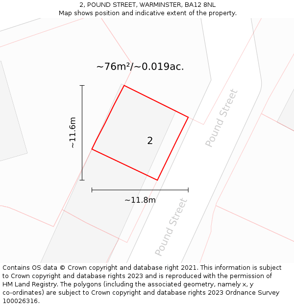 2, POUND STREET, WARMINSTER, BA12 8NL: Plot and title map