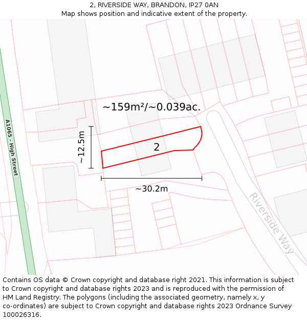 2, RIVERSIDE WAY, BRANDON, IP27 0AN: Plot and title map