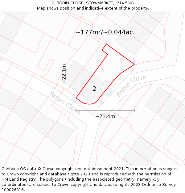 2, ROBIN CLOSE, STOWMARKET, IP14 5NG: Plot and title map