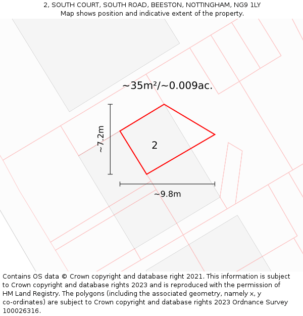 2, SOUTH COURT, SOUTH ROAD, BEESTON, NOTTINGHAM, NG9 1LY: Plot and title map
