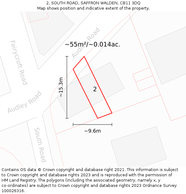 2, SOUTH ROAD, SAFFRON WALDEN, CB11 3DQ: Plot and title map