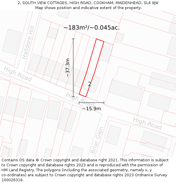2, SOUTH VIEW COTTAGES, HIGH ROAD, COOKHAM, MAIDENHEAD, SL6 9JW: Plot and title map