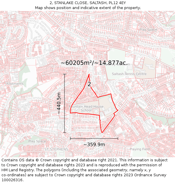 2, STANLAKE CLOSE, SALTASH, PL12 4EY: Plot and title map