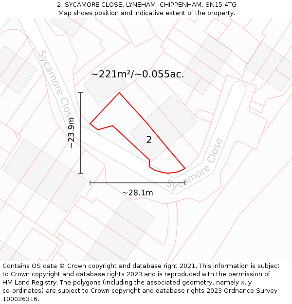 2, SYCAMORE CLOSE, LYNEHAM, CHIPPENHAM, SN15 4TG: Plot and title map