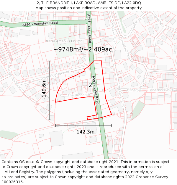 2, THE BRANDRITH, LAKE ROAD, AMBLESIDE, LA22 0DQ: Plot and title map
