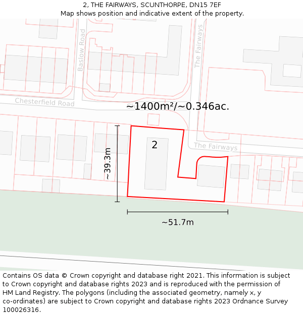 2, THE FAIRWAYS, SCUNTHORPE, DN15 7EF: Plot and title map