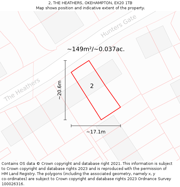 2, THE HEATHERS, OKEHAMPTON, EX20 1TB: Plot and title map