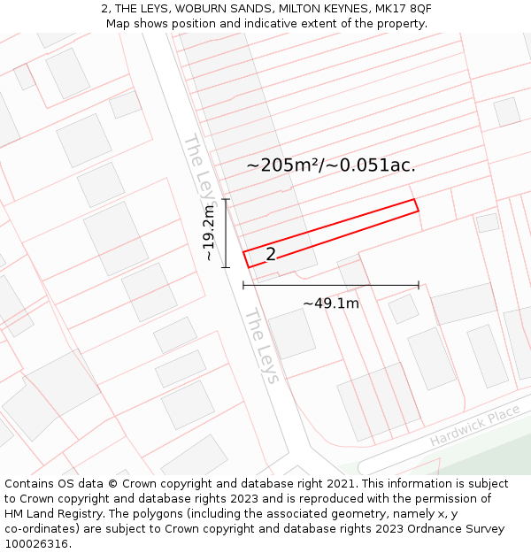 2, THE LEYS, WOBURN SANDS, MILTON KEYNES, MK17 8QF: Plot and title map