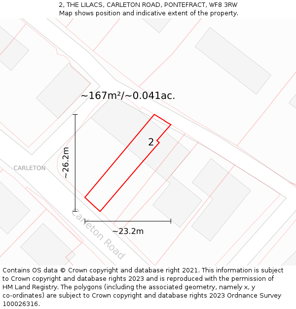 2, THE LILACS, CARLETON ROAD, PONTEFRACT, WF8 3RW: Plot and title map