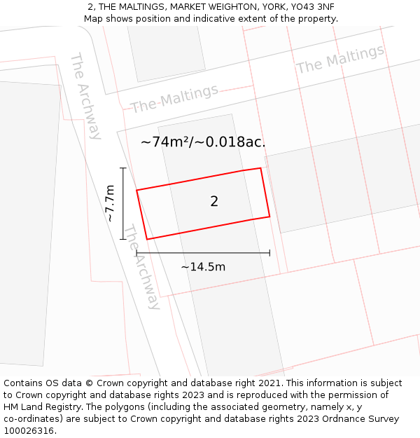 2, THE MALTINGS, MARKET WEIGHTON, YORK, YO43 3NF: Plot and title map