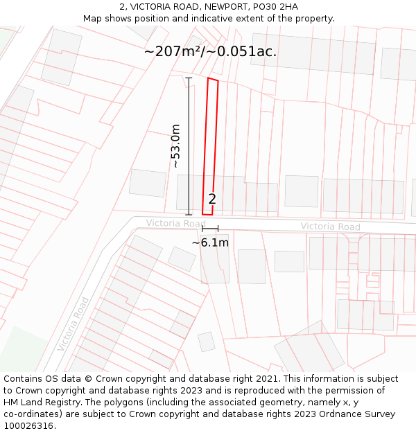 2, VICTORIA ROAD, NEWPORT, PO30 2HA: Plot and title map