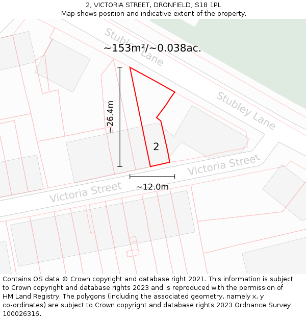 2, VICTORIA STREET, DRONFIELD, S18 1PL: Plot and title map