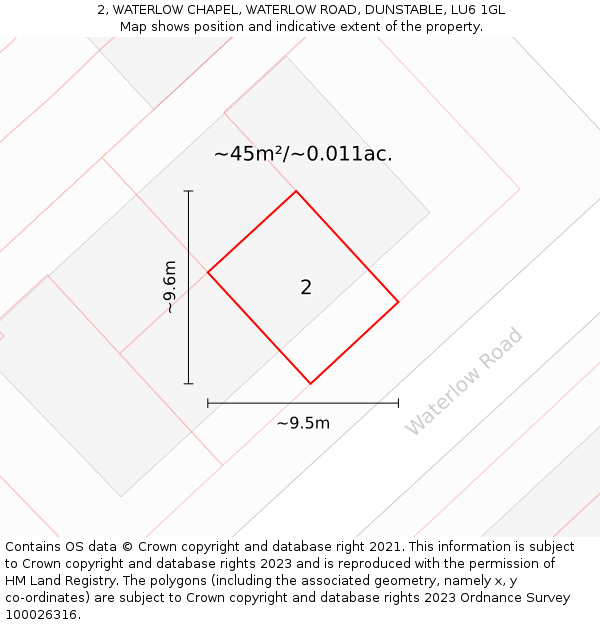 2, WATERLOW CHAPEL, WATERLOW ROAD, DUNSTABLE, LU6 1GL: Plot and title map