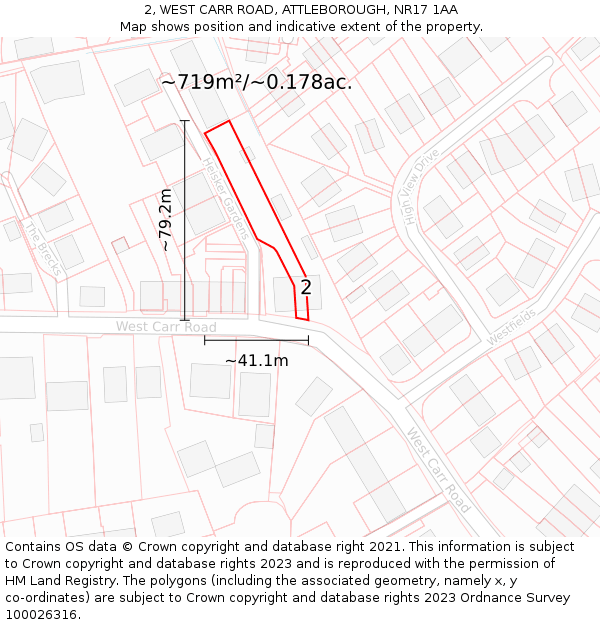 2, WEST CARR ROAD, ATTLEBOROUGH, NR17 1AA: Plot and title map