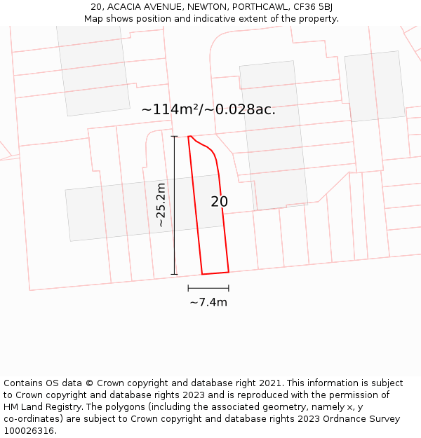 20, ACACIA AVENUE, NEWTON, PORTHCAWL, CF36 5BJ: Plot and title map