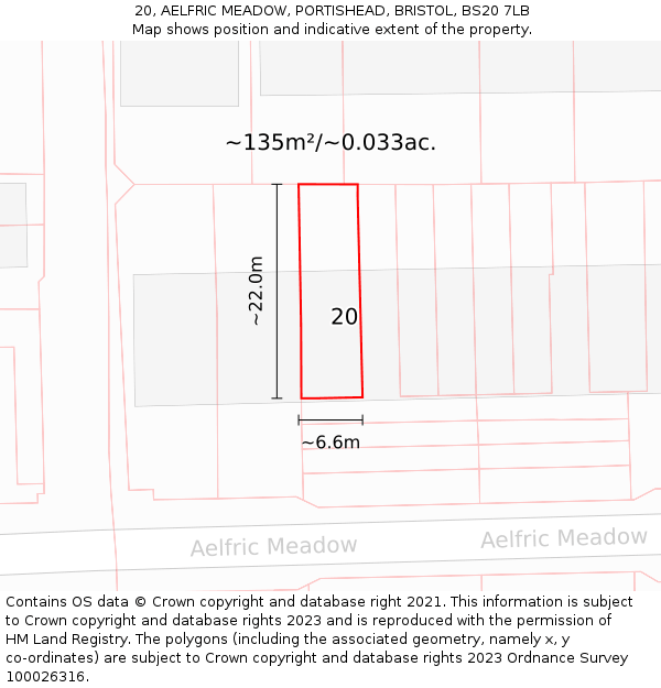 20, AELFRIC MEADOW, PORTISHEAD, BRISTOL, BS20 7LB: Plot and title map