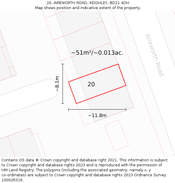 20, AIREWORTH ROAD, KEIGHLEY, BD21 4DH: Plot and title map