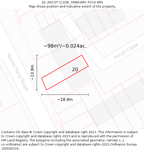 20, ASCOT CLOSE, FAREHAM, PO14 4RN: Plot and title map
