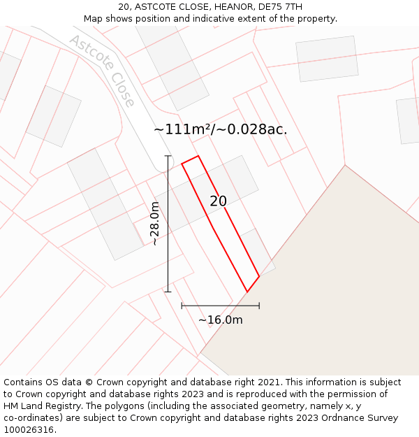 20, ASTCOTE CLOSE, HEANOR, DE75 7TH: Plot and title map