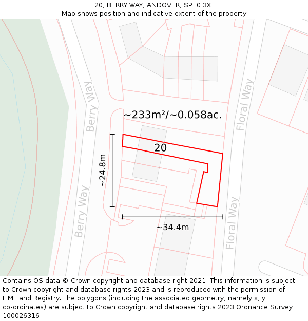 20, BERRY WAY, ANDOVER, SP10 3XT: Plot and title map