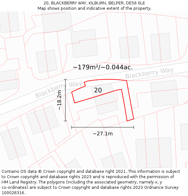 20, BLACKBERRY WAY, KILBURN, BELPER, DE56 0LE: Plot and title map