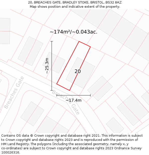 20, BREACHES GATE, BRADLEY STOKE, BRISTOL, BS32 8AZ: Plot and title map