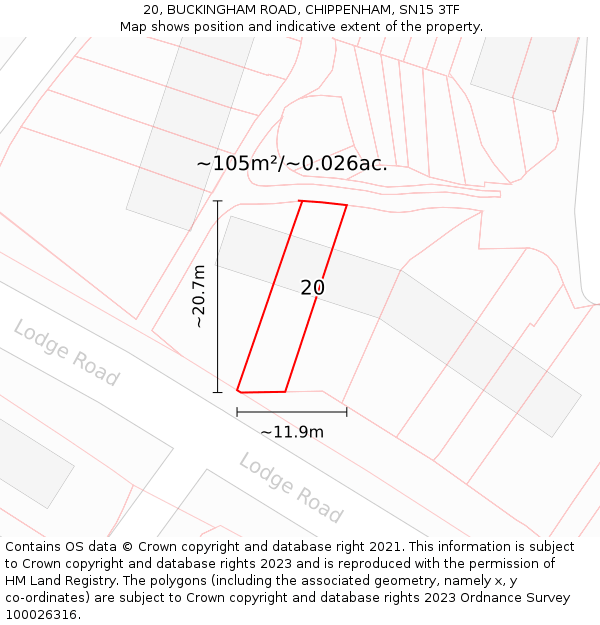 20, BUCKINGHAM ROAD, CHIPPENHAM, SN15 3TF: Plot and title map