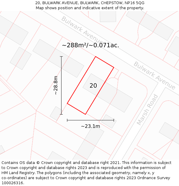 20, BULWARK AVENUE, BULWARK, CHEPSTOW, NP16 5QG: Plot and title map